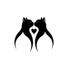 Elegant black cat silhouettes share a tender kiss, creating a beautiful heart shape symbolizing love and connection for Valentine's Day or any romantic occasion