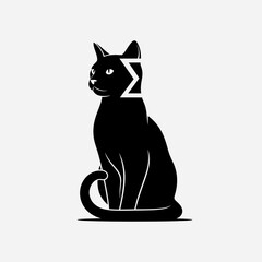 Elegant black cat silhouette with Greek Sigma symbol on forehead, perfect for creative projects and symbolism