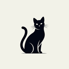 Elegant black cat sitting confidently with glowing eyes, a sleek silhouette perfect for mystical, mysterious, or charming pet-themed designs