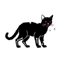 Spooky black cat with glowing red eyes and visible bones, perfect for Halloween and horror themes, evoking mystery and fright