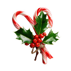 Candy cane png holly berry arrangement seasonal festive sweet holiday decoration with glossy leaves and red berries