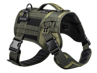 Military style tactical dog harness for outdoor adventures isolated on white background
