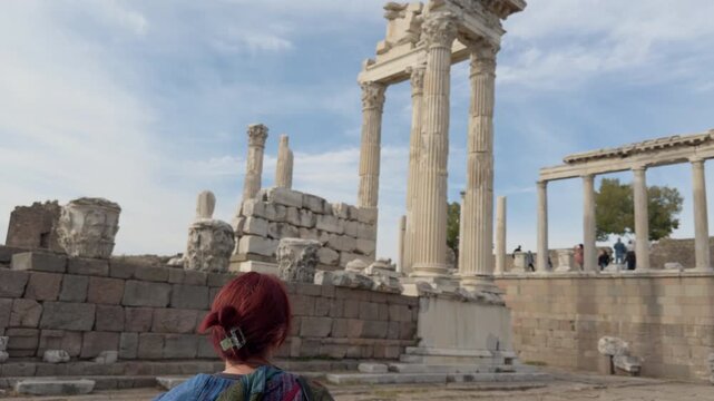 Woman Walking  in the Ancient City of Pergamon Acropolis
