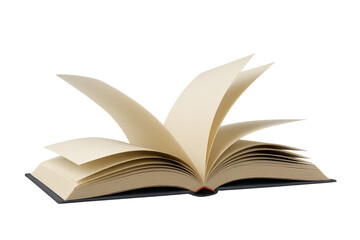 Open book turning blank pages on transparent background