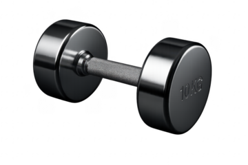 Metal 10 kg dumbbell on transparent background