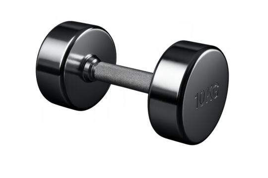 Metal 10 kg dumbbell on transparent background