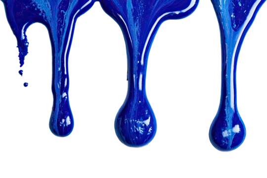 Close-up of flowing vibrant blue paint dripping against a stark black background