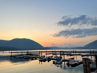 sunset at the pier with the boats