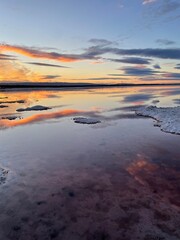 Beautiful sunset view at pink salt lake 