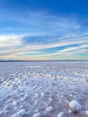 Beautiful morning view at pink salt lake 