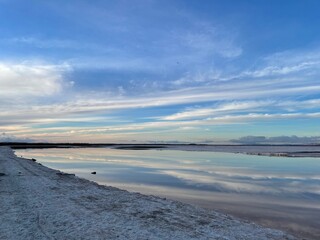 Beautiful morning view at pink salt lake 