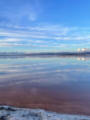Beautiful morning view at pink salt lake 