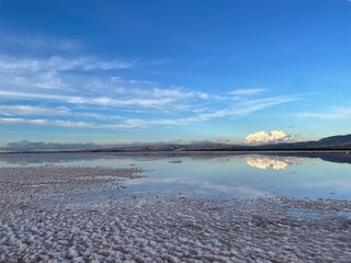 Beautiful morning view at pink salt lake 