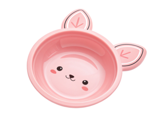 Pink bowl with ears, for feeding animals isolated on white background 