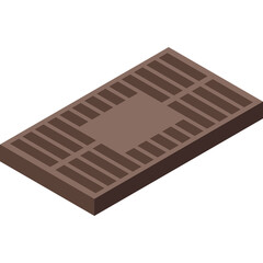 Brown Rectangular Metal Grate with Symmetrical Design and Slotted Pattern on White Background