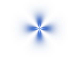 A glowing blue abstract four-point star shape radiates from the center on a white background