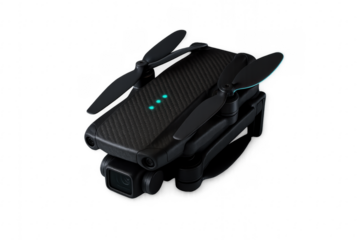 Carbon fiber foldable drone with camera on transparent background