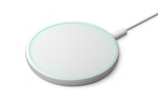 White round wireless charging pad with blue light
