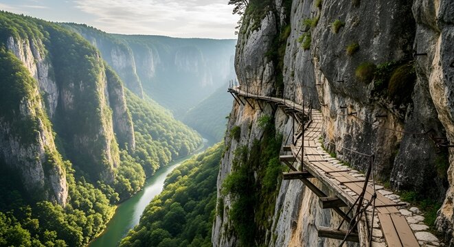 Picturesque trail through the Turda Gorge, Romania, offering breathtaking views