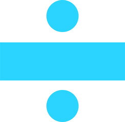 Division symbol with a horizontal line and two dots in cyan color.