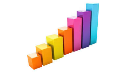 A colorful bar graph showing growth on a black background with different sizes of bars shown