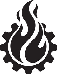 Fiery gear symbol representing power heat industry and mechanical innovation isolated on transparent background