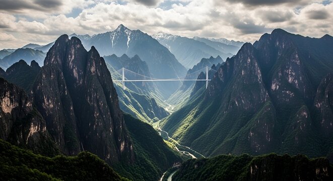 Spectacular view of the Puli Bridge amidst majestic mountains and lush valleys