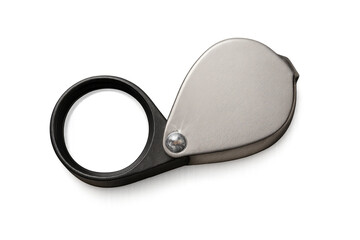 Jeweler loupe magnifying delicate details on transparent background