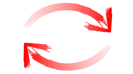 Two red arrows in a circular motion, indicating a cycle or exchange.