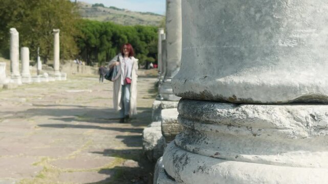 Woman Walking  in the Ancient City of Pergamon Acropolis
