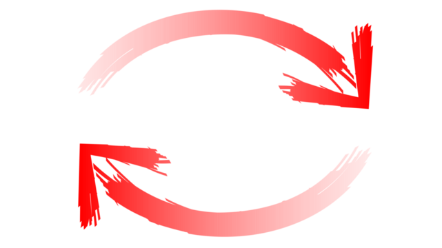 Two red arrows in a circular motion, indicating a cycle or exchange.