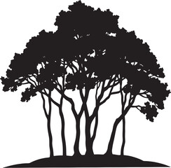 Vector silhouette of a tree with branches and leaves