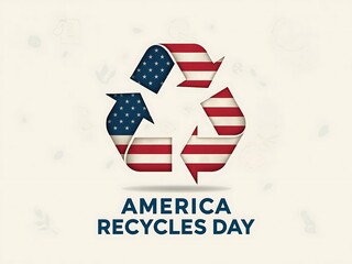 Illustration of america recycles day logo with recycle symbol and american flag isolated on white background