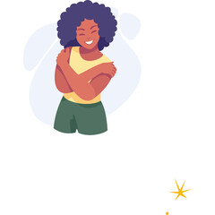 Woman Hugging Herself with Eyes Closed Embracing Self Love and Positivity in a Gentle Abstract Background with Soft Lighting