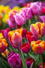 Vibrant Spring Blooms A Field of Colorful Tulips