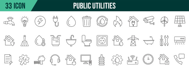 Public utilities collection, editable and resizable vector icon templates.