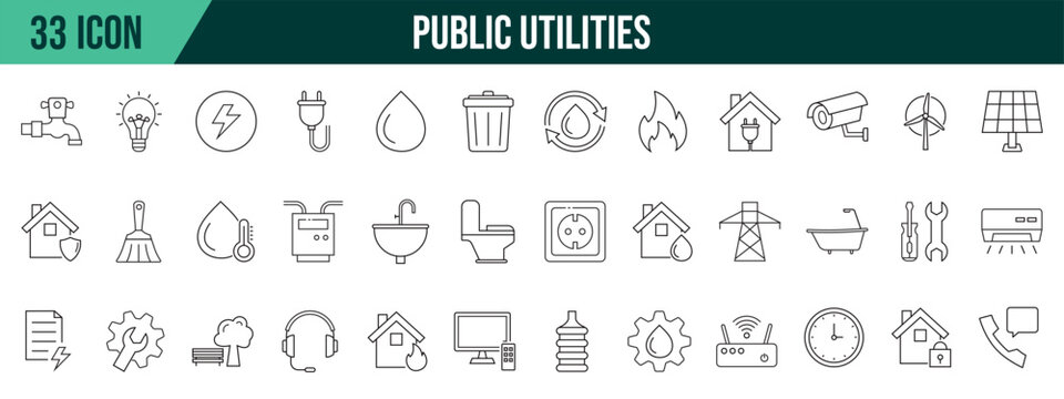 Public utilities collection, editable and resizable vector icon templates.