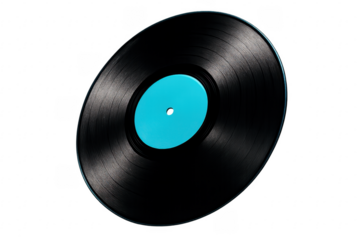 Vinyl music record with blue label on transparent background