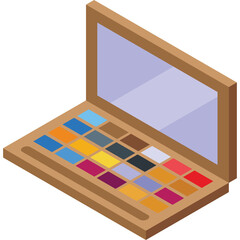 Isometric Makeup Eyeshadow Palette With Mirror And Various Colorful Shades For Cosmetic Application