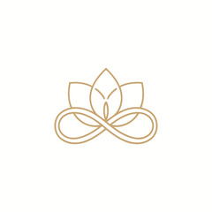 Naklejka premium Elegant golden lotus flower with an infinity symbol, representing balance and harmony.
