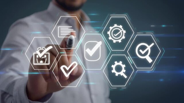 Digital Approval Interface: Workflow Management and Quality Assurance in Futuristic UI 4k video