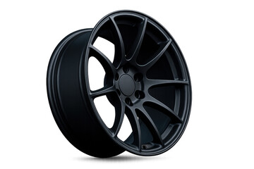 Matte black alloy car rim on transparent background