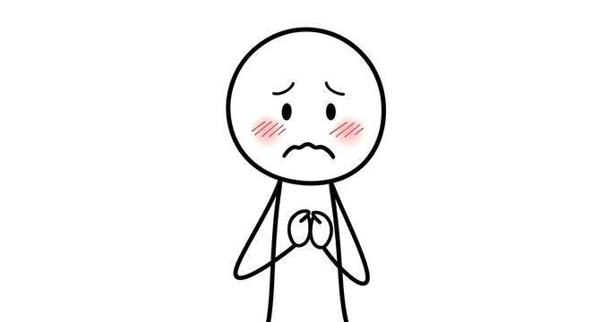 A stickman looking shy and blushing, with hands clasped together in a gesture of pleading or embarrassment