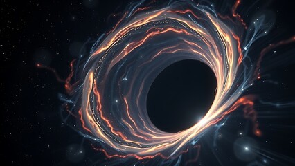 A dark matter vortex warping the fabric of spacetime, with light bending into impossible shapes.
