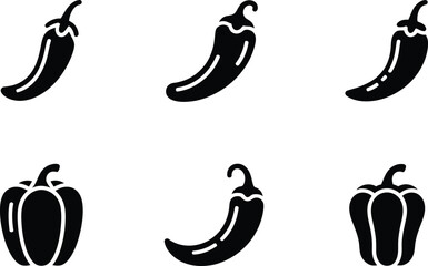 Obraz premium Collection of Black and White Chili Pepper and Bell Pepper Icons