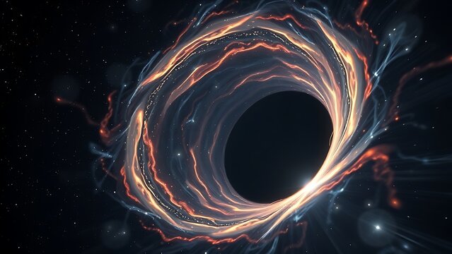 A dark matter vortex warping the fabric of spacetime, with light bending into impossible shapes.
 - Powered by Adobe