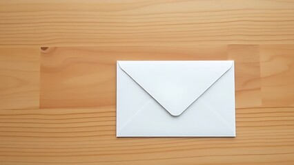 Minimalist white envelope on wooden surface, conveying simplicity and communication under soft lighting.
