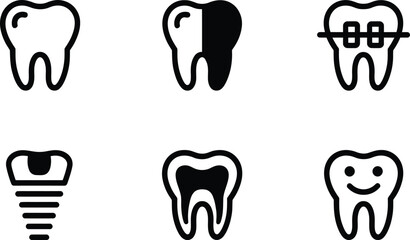Dental Icons: Tooth, Implant, Braces, and Happy Tooth