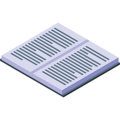 Isometric Open Book With Lines of Text on White Background Representing Knowledge And Information In Digital Format