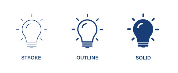 Light bulb icon. Editable stroke, outline and solid icons.